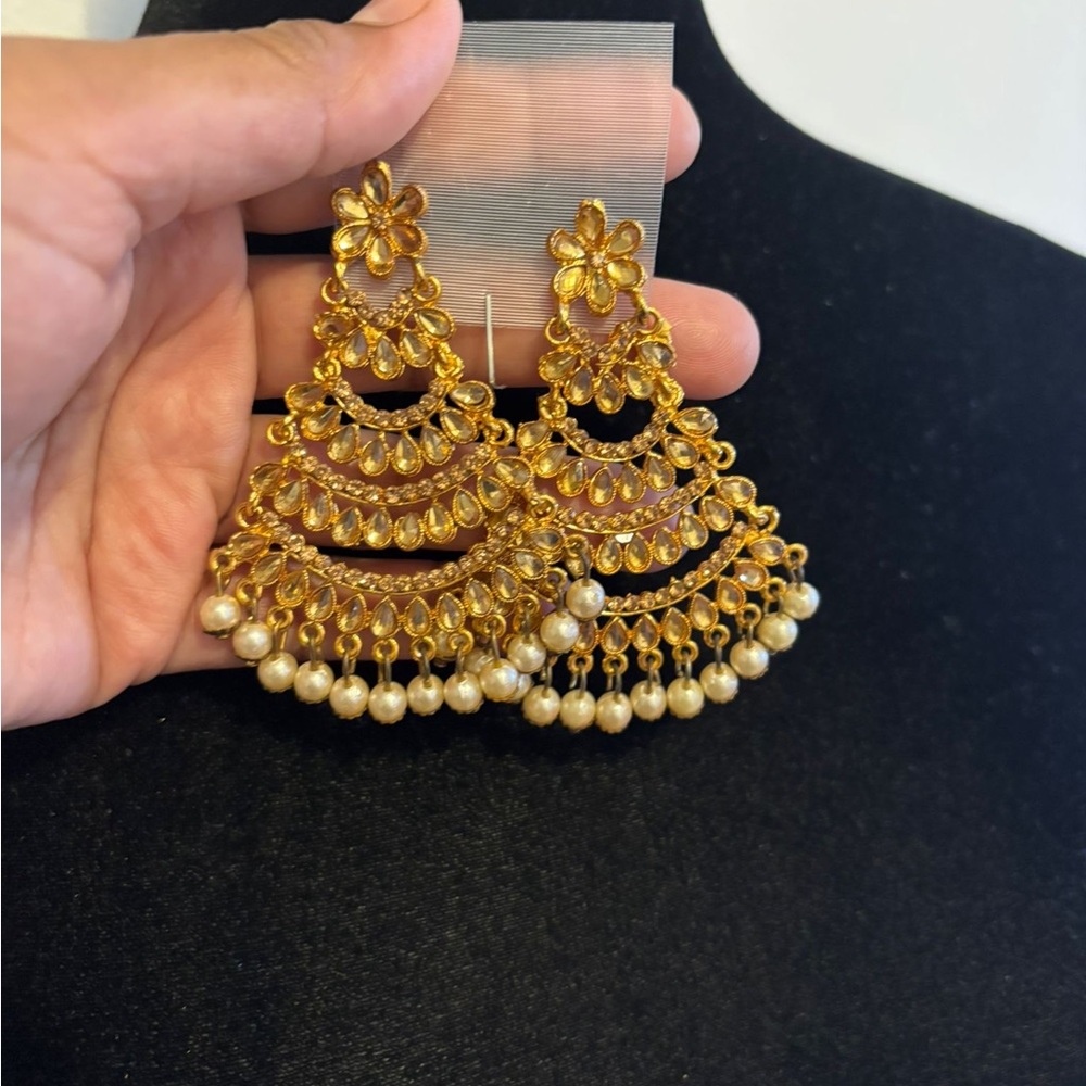 Ornate Gold Floral Chandelier Earrings
